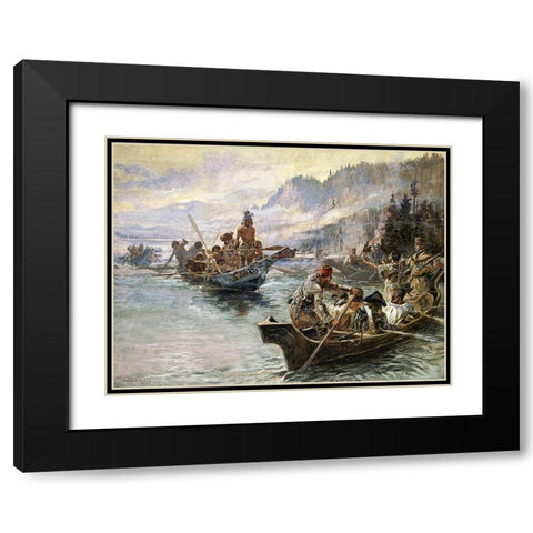 Lewis and clark expedition Black Modern Wood Framed Art Print with Double Matting by Russell, Charles Marion