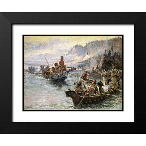 Lewis and clark expedition Black Modern Wood Framed Art Print with Double Matting by Russell, Charles Marion