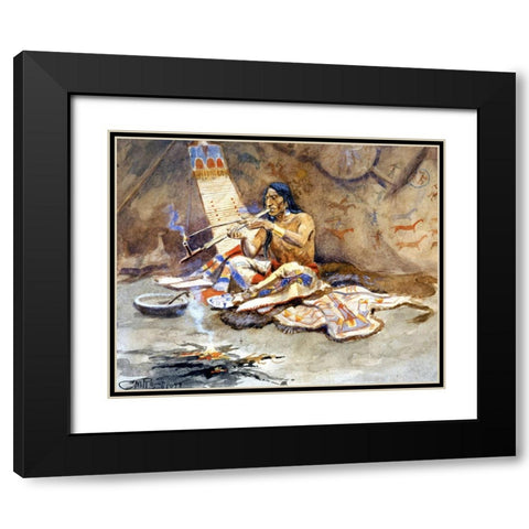 The Peace Pipe Black Modern Wood Framed Art Print with Double Matting by Russell, Charles Marion