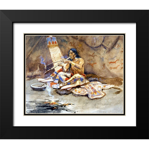 The Peace Pipe Black Modern Wood Framed Art Print with Double Matting by Russell, Charles Marion
