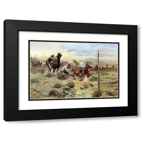 When Horseflesh Comes High Black Modern Wood Framed Art Print with Double Matting by Russell, Charles Marion