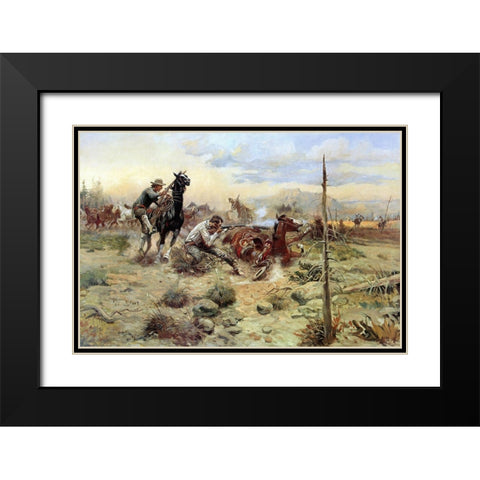 When Horseflesh Comes High Black Modern Wood Framed Art Print with Double Matting by Russell, Charles Marion