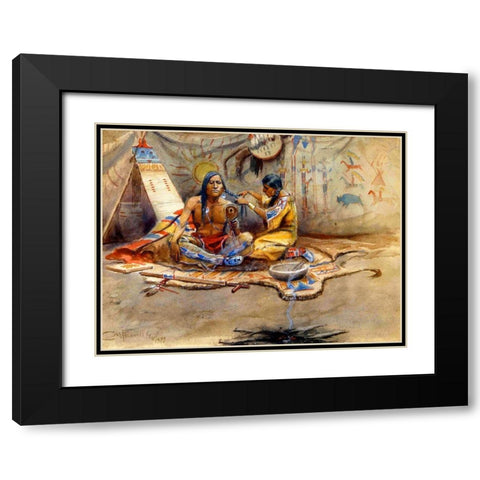 Indian Beauty Parlor Black Modern Wood Framed Art Print with Double Matting by Russell, Charles Marion