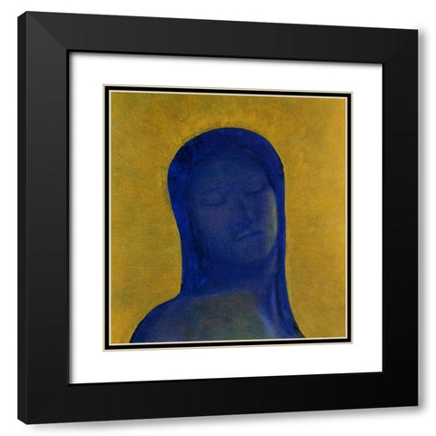 Closed Eyes Blue Black Modern Wood Framed Art Print with Double Matting by Redon, Odilon