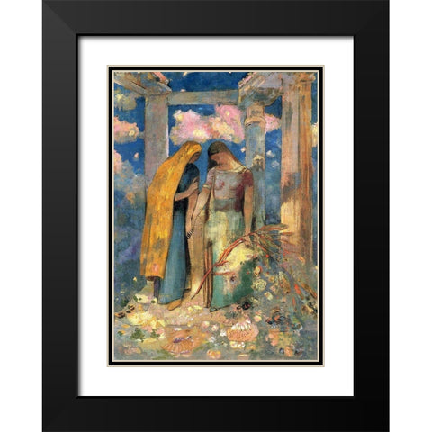 Mystical Conversation Black Modern Wood Framed Art Print with Double Matting by Redon, Odilon