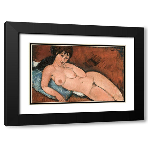 Nude on a Blue Cushion Black Modern Wood Framed Art Print with Double Matting by Modigliani, Amedeo