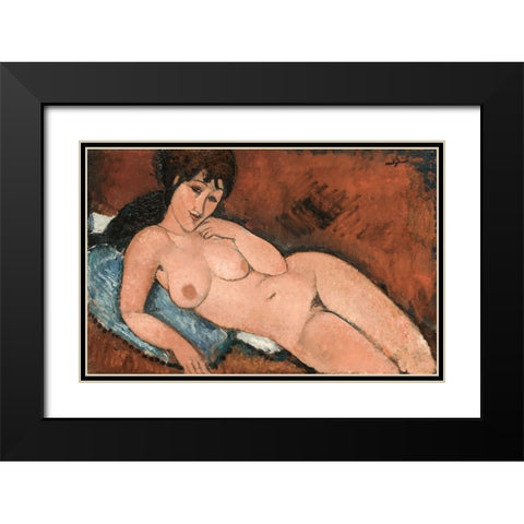 Nude on a Blue Cushion Black Modern Wood Framed Art Print with Double Matting by Modigliani, Amedeo