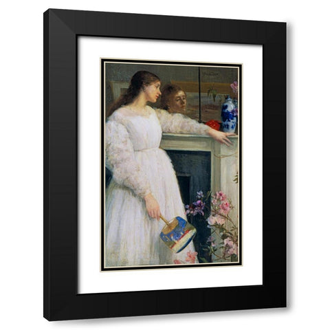 Symphony in White no 2, The Little White Girl Black Modern Wood Framed Art Print with Double Matting by Whistler, James McNeill