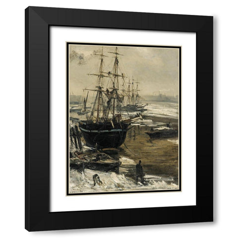 The Thames in Ice, 1860 Black Modern Wood Framed Art Print with Double Matting by Whistler, James McNeill