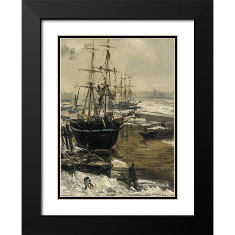 The Thames in Ice, 1860 Black Modern Wood Framed Art Print with Double Matting by Whistler, James McNeill