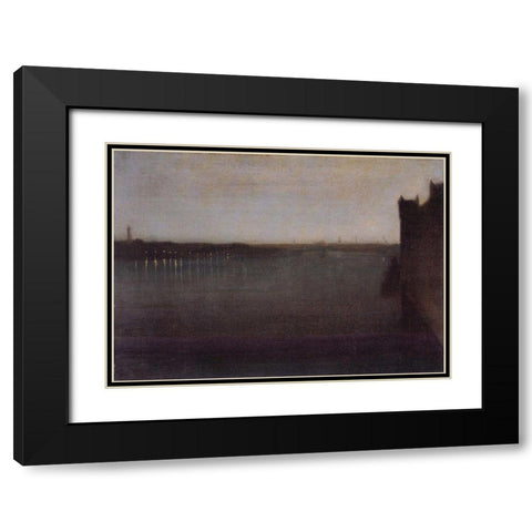 Nocturne in Gray and Gold, Westminster Bridge Black Modern Wood Framed Art Print with Double Matting by Whistler, James McNeill