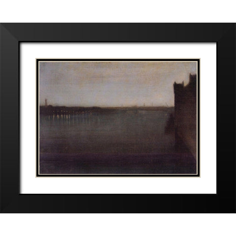 Nocturne in Gray and Gold, Westminster Bridge Black Modern Wood Framed Art Print with Double Matting by Whistler, James McNeill