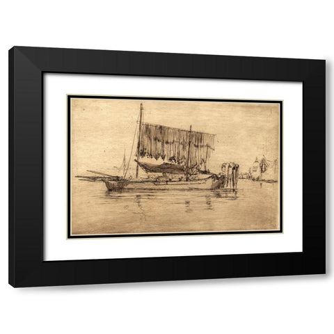 Fishing Boat Black Modern Wood Framed Art Print with Double Matting by Whistler, James McNeill