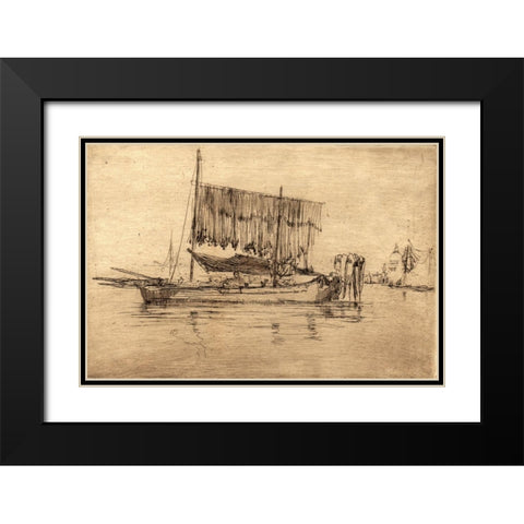 Fishing Boat Black Modern Wood Framed Art Print with Double Matting by Whistler, James McNeill