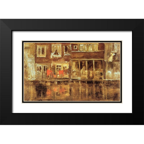 The Canal Amsterdam Black Modern Wood Framed Art Print with Double Matting by Whistler, James McNeill