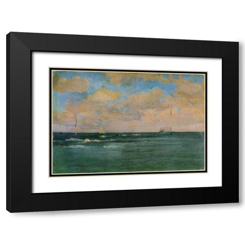 The Bathing Posts, Brittany Black Modern Wood Framed Art Print with Double Matting by Whistler, James McNeill