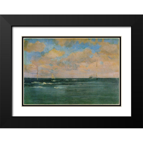 The Bathing Posts, Brittany Black Modern Wood Framed Art Print with Double Matting by Whistler, James McNeill