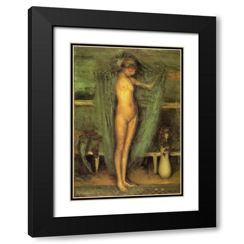 Harmony in Blue and Gold, The Little Blue Girl Black Modern Wood Framed Art Print with Double Matting by Whistler, James McNeill
