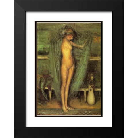 Harmony in Blue and Gold, The Little Blue Girl Black Modern Wood Framed Art Print with Double Matting by Whistler, James McNeill