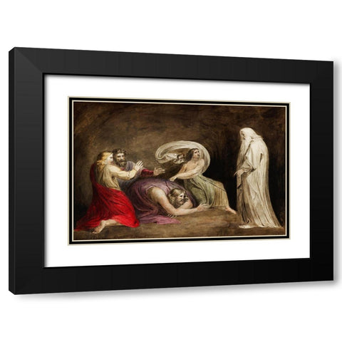 Witch of Endor raising the spirit of Samuel Black Modern Wood Framed Art Print with Double Matting by Blake, William