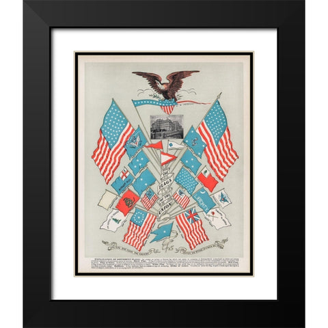 The Flags of the Union Black Modern Wood Framed Art Print with Double Matting by Vintage Illustration