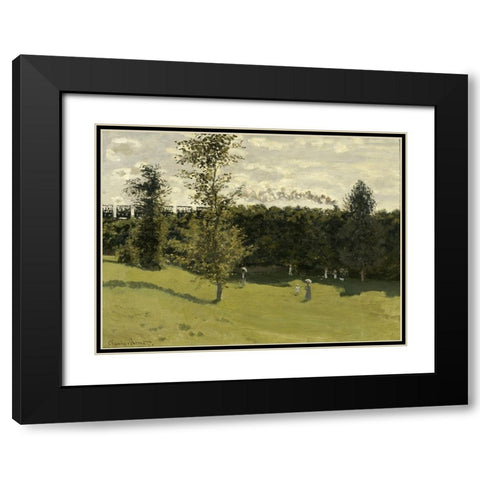Train in the Countryside Black Modern Wood Framed Art Print with Double Matting by Monet, Claude