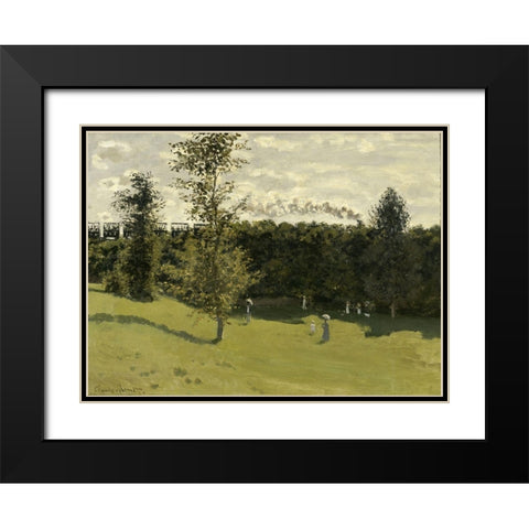Train in the Countryside Black Modern Wood Framed Art Print with Double Matting by Monet, Claude