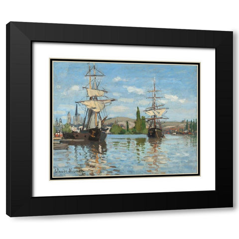 The Seine At Rouen Black Modern Wood Framed Art Print with Double Matting by Monet, Claude