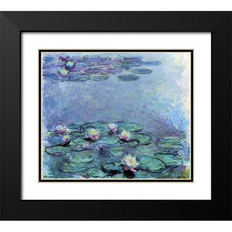WATER LILIES NYMPHEAS Black Modern Wood Framed Art Print with Double Matting by Monet, Claude