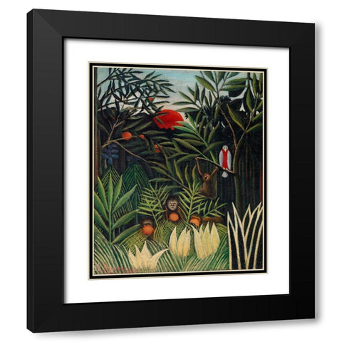 Monkeys and Parrot in the Virgin Forest 1906 Black Modern Wood Framed Art Print with Double Matting by Rousseau, Henri