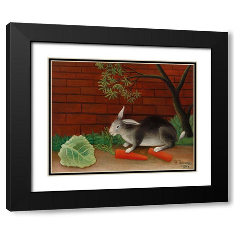 The Rabbits Meal 1908 Black Modern Wood Framed Art Print with Double Matting by Rousseau, Henri