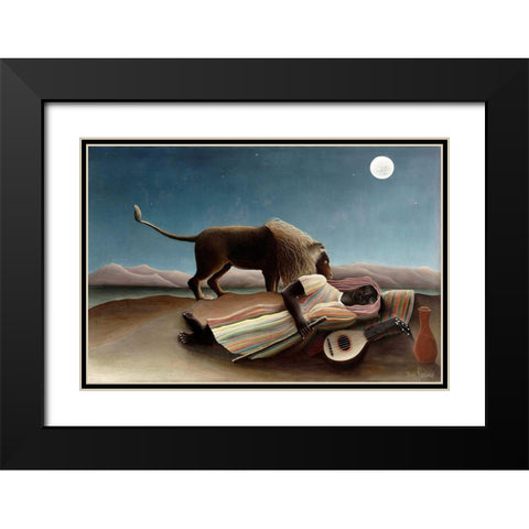 The Sleeping Gypsy Black Modern Wood Framed Art Print with Double Matting by Rousseau, Henri