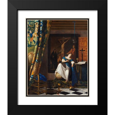 Allegory of the Catholic Faith Black Modern Wood Framed Art Print with Double Matting by Vermeer, Johannes