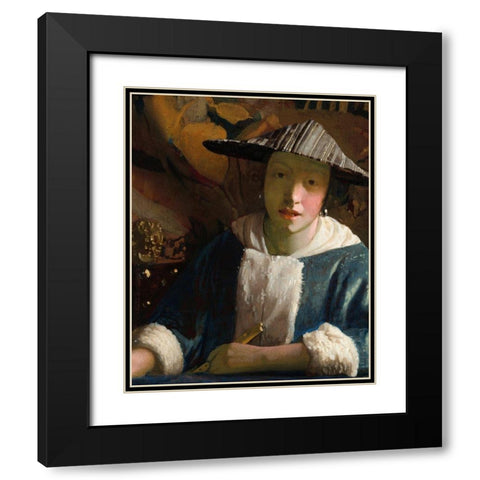 Girl with a Flute Black Modern Wood Framed Art Print with Double Matting by Vermeer, Johannes