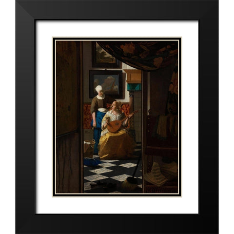 The Love Letter Black Modern Wood Framed Art Print with Double Matting by Vermeer, Johannes
