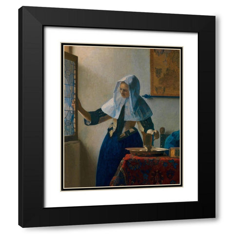 Young Woman with a Water Pitcher Black Modern Wood Framed Art Print with Double Matting by Vermeer, Johannes