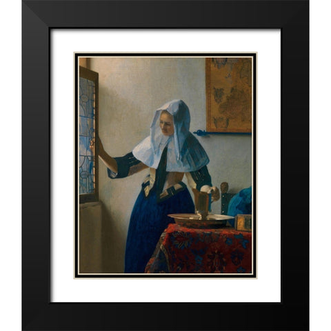 Young Woman with a Water Pitcher Black Modern Wood Framed Art Print with Double Matting by Vermeer, Johannes