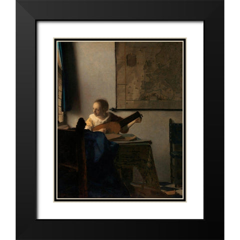 Young Woman with a Lute Black Modern Wood Framed Art Print with Double Matting by Vermeer, Johannes