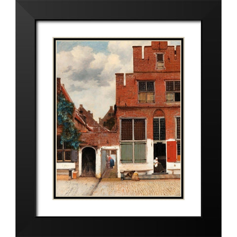 The Little Street Black Modern Wood Framed Art Print with Double Matting by Vermeer, Johannes