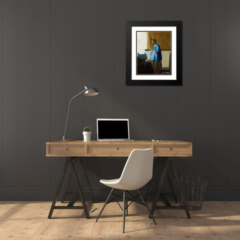 Woman Reading a Letter Black Modern Wood Framed Art Print with Double Matting by Vermeer, Johannes