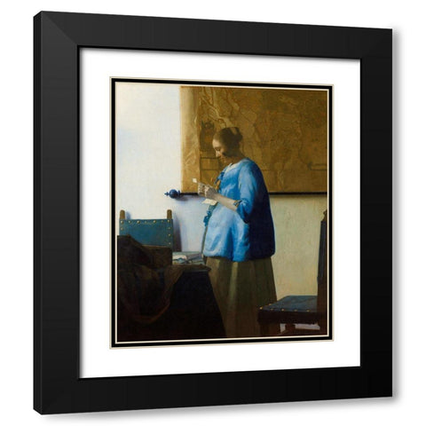 Woman Reading a Letter Black Modern Wood Framed Art Print with Double Matting by Vermeer, Johannes