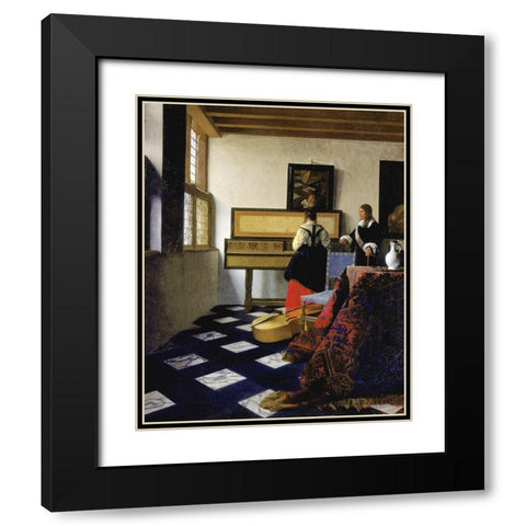 The Music Lesson Black Modern Wood Framed Art Print with Double Matting by Vermeer, Johannes