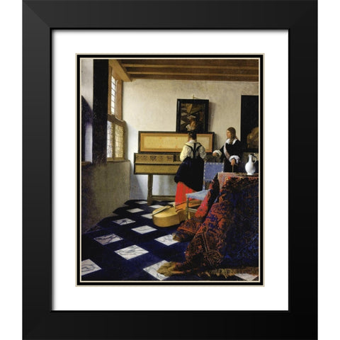 The Music Lesson Black Modern Wood Framed Art Print with Double Matting by Vermeer, Johannes