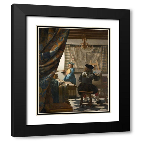 The Art of Painting Black Modern Wood Framed Art Print with Double Matting by Vermeer, Johannes