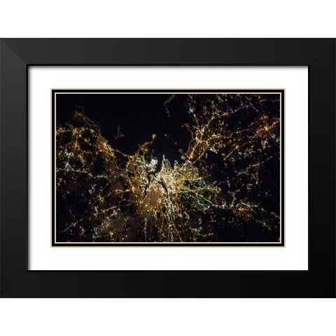 Boston at Night Black Modern Wood Framed Art Print with Double Matting by NASA