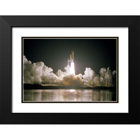 The Space Shuttle Discovery Launch 1999 Black Modern Wood Framed Art Print with Double Matting by NASA