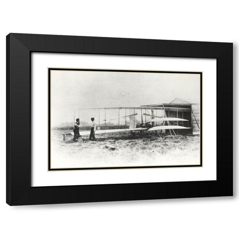Wilber and Orville Wright with Flyer II at Huffman Prairie Black Modern Wood Framed Art Print with Double Matting by NASA