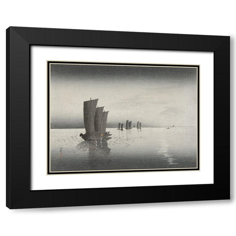 Fishing boats at dusk Black Modern Wood Framed Art Print with Double Matting by Koson, Ohara