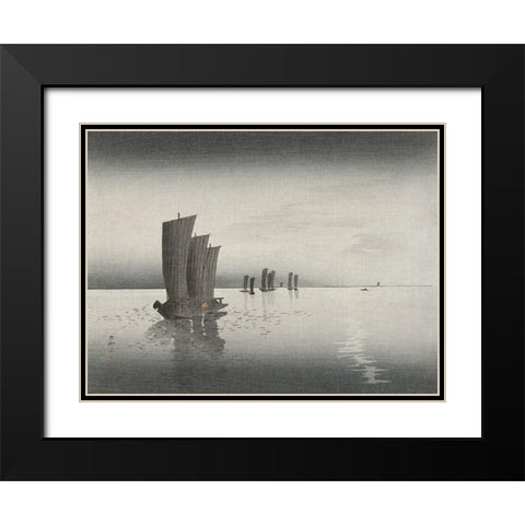 Fishing boats at dusk Black Modern Wood Framed Art Print with Double Matting by Koson, Ohara