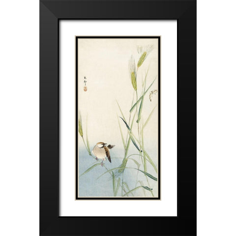 Bird and butterfly Black Modern Wood Framed Art Print with Double Matting by Koson, Ohara